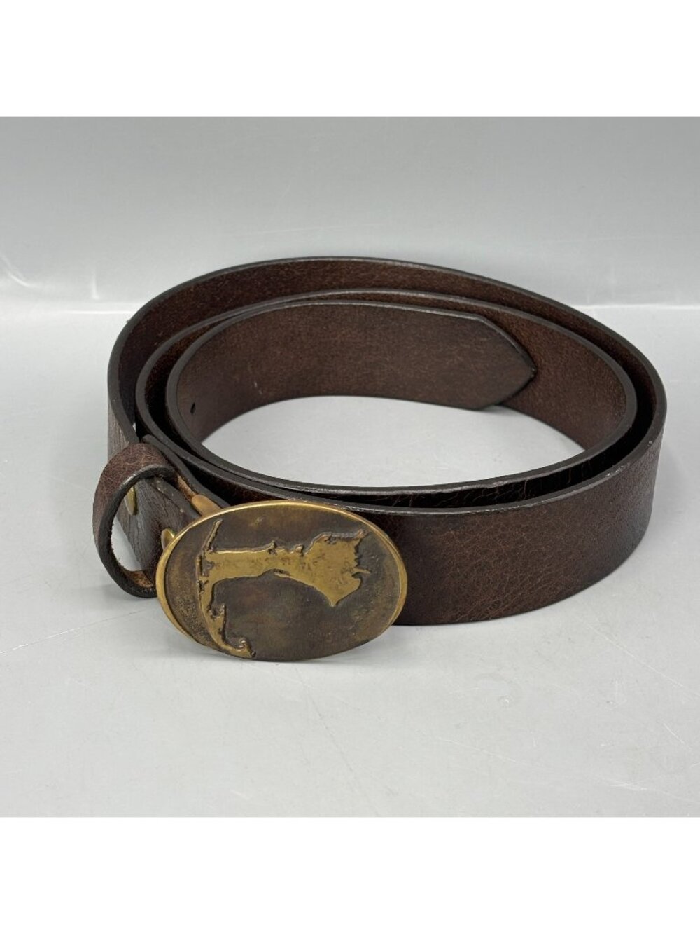 Cape Cod Cellar Leather Belt Mens 40 Brown Brass Oval Buckle Adjustable Casual